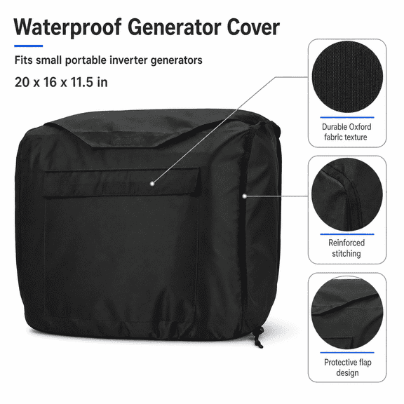 Heavy Duty Waterproof Generator Cover, Protective Shield for 2000W-2500W Portable Inverter Generators, Durable 600D Fabric