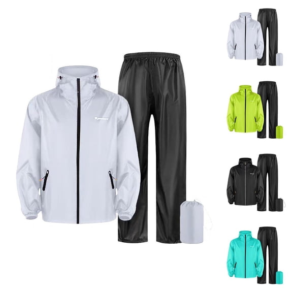Heavy Duty Waterproof Motorcycle Rain Suit Hooded Rain Jacket and Pants for Riding, Cycling, Travel & Outdoor Work
