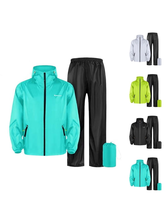 Heavy Duty Waterproof Motorcycle Rain Suit Hooded Rain Jacket and Pants for Riding, Cycling, Travel & Outdoor Work