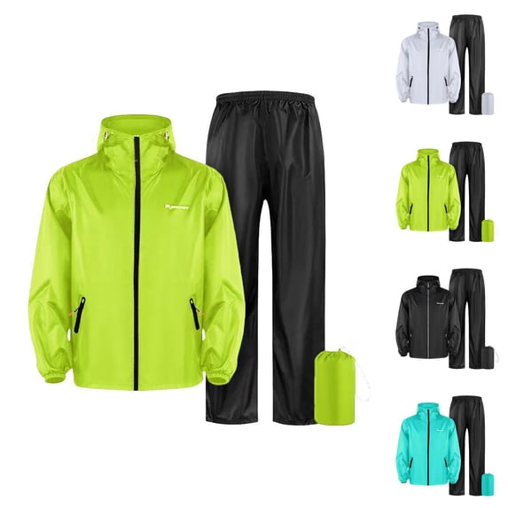 Heavy Duty Waterproof Motorcycle Rain Suit Hooded Rain Jacket and Pants for Riding, Cycling, Travel & Outdoor Work