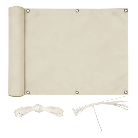 Heavy Duty Waterproof Oxford Fabric Sun Shade 118x79 Inch Outdoor Privacy Screen Weather Resistant Patio Balcony Wind Screen with Ropes & Zip Ties Beige