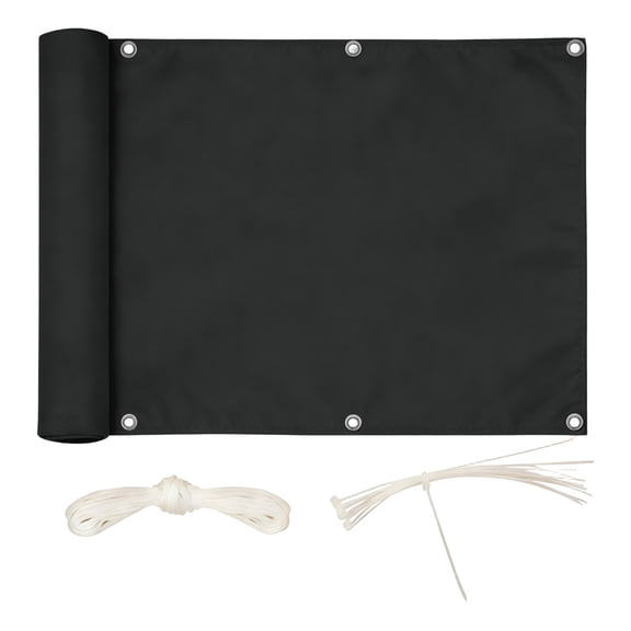 Heavy Duty Waterproof Oxford Fabric Sun Shade 118x79 Inch Outdoor Privacy Screen Weather Resistant Patio Balcony Wind Screen with Ropes & Zip Ties Black