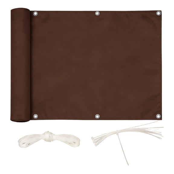 Heavy Duty Waterproof Oxford Fabric Sun Shade 118x79 Inch Outdoor Privacy Screen Weather Resistant Patio Balcony Wind Screen with Ropes & Zip Ties Brown