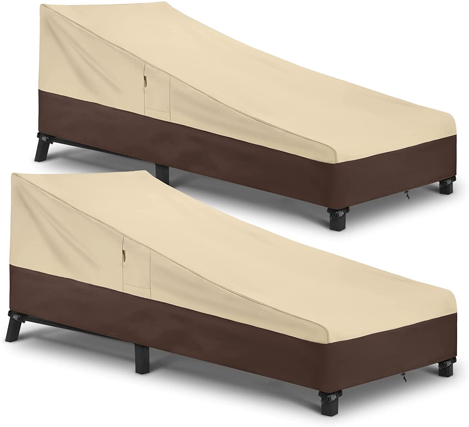 Heavy Duty Waterproof Patio Chaise Lounge Covers 2 Pack, Outdoor Furniture Protector for Pool Chairs in Winter, 80" L x 32" W x 25" H, Beige and Brown