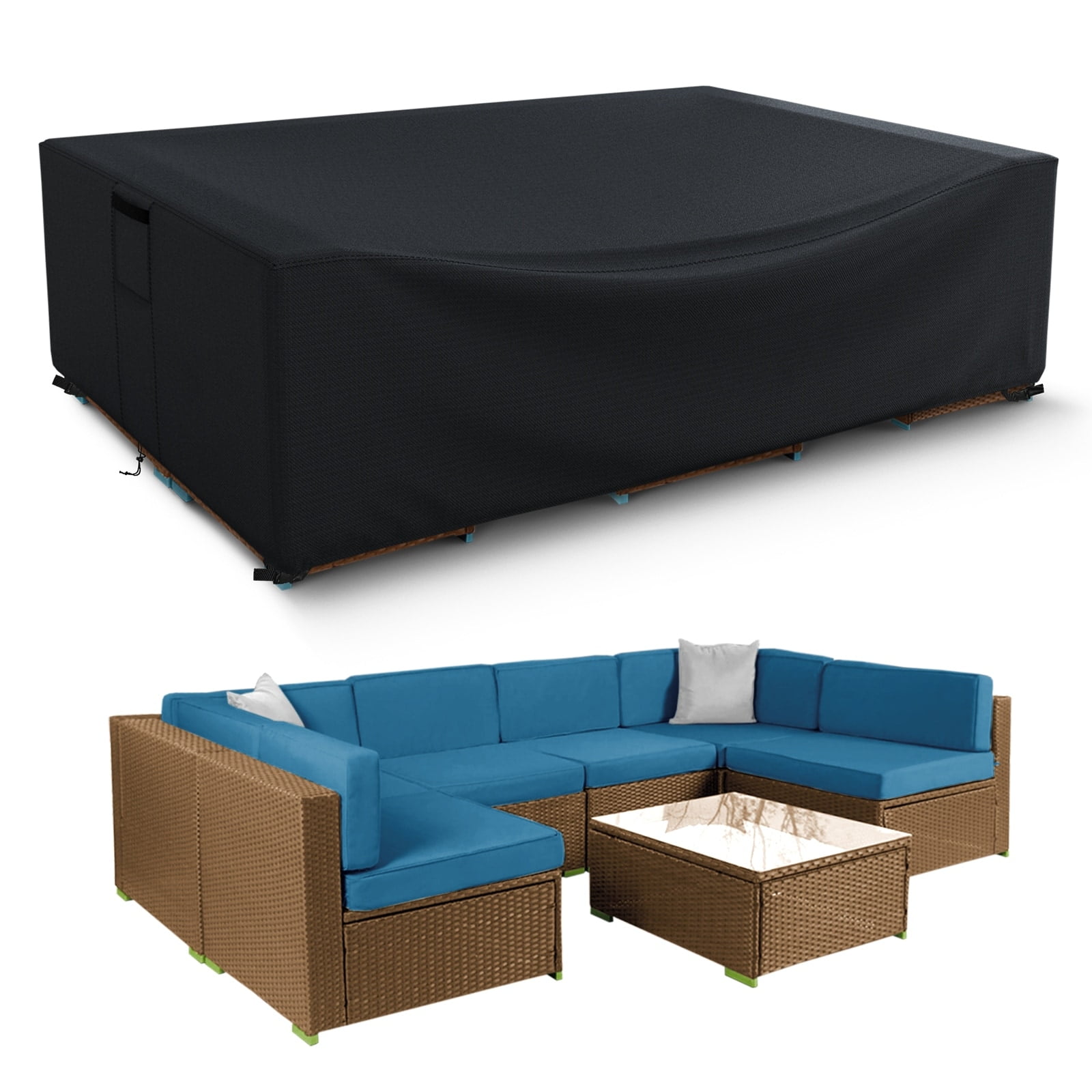Black Heavy-Duty Waterproof Outdoor Furniture Cover, 110" x 84" x 28"