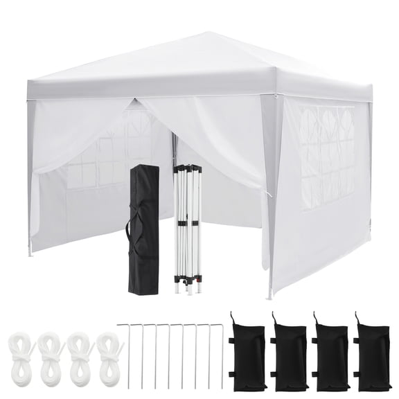 Heavy Duty Waterproof Pop Up Canopy Tent Outdoor Tent 10x10 Ft Portable Outdoor Commercial Instant Shelter With 4 Removable Sidewalls, Mesh Windows, Stakes, Ropes & Storage Bag For Backyard Parties