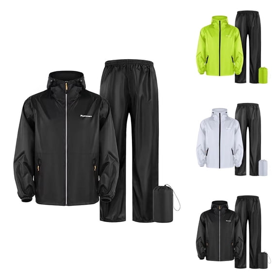 Heavy Duty Waterproof Rain Suit Detachable Hooded Rain Jacket and Pants for Outdoor Work, Motorcycle Riding & Cycling