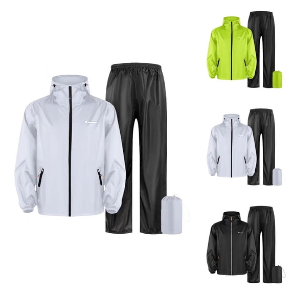 Heavy Duty Waterproof Rain Suit Detachable Hooded Rain Jacket and Pants for Outdoor Work, Motorcycle Riding & Cycling