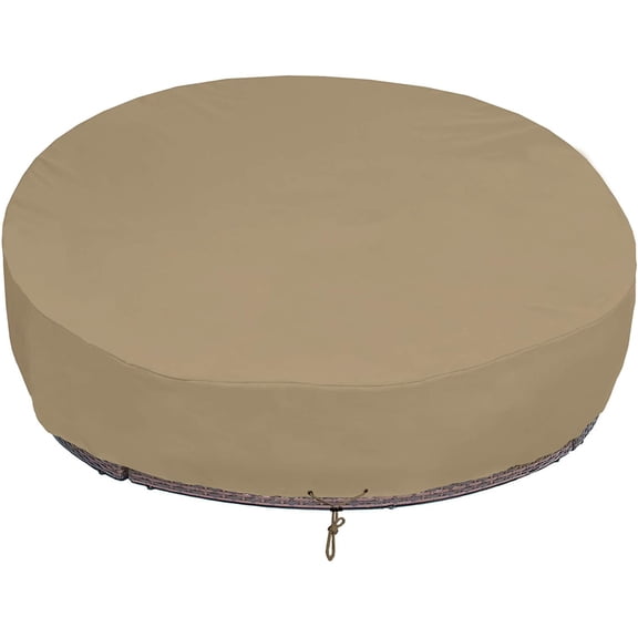 Heavy Duty Waterproof Round Daybed Cover 75 Inch Dia x 35 Inch H with Taped Seams Taupe