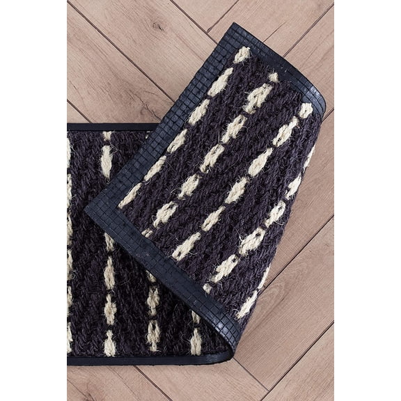 Heavy Duty Waterproof Rubber Shoe Storage Mat Organizer/Boot Storage Tray Multi Use for Entryway with Coir, Gray and Ivory Insert, Fits 3 Pair (34.5" Wide)