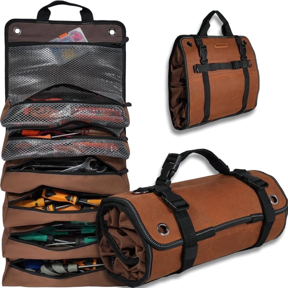 Heavy-Duty Waxed Canvas Tool Roll, 7-Pockets Tool Wrap Roll, 15L Tool Roll Bag, Large Roll Up Tool Bag For Mechanics.