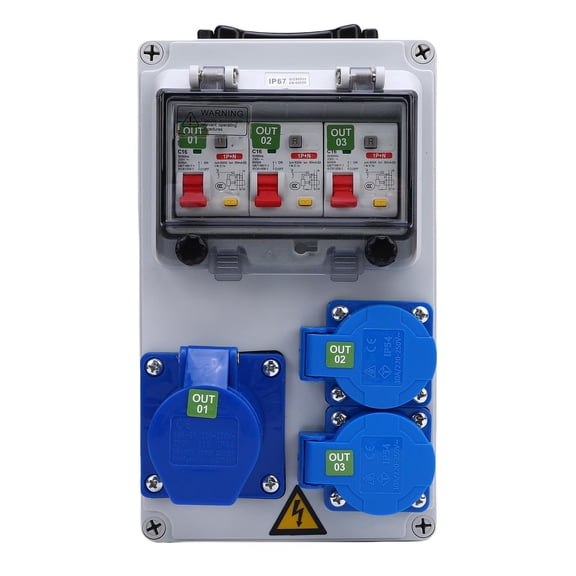 Heavy Duty Weatherproof Power Outlet Case 9.8 x 5.9 x 3.9 Inches / 250 x 150 x 100mm Outdoor Handheld Mobile Power Distribution Box with 16A 3-Pin Socket for Construction Site Workshop