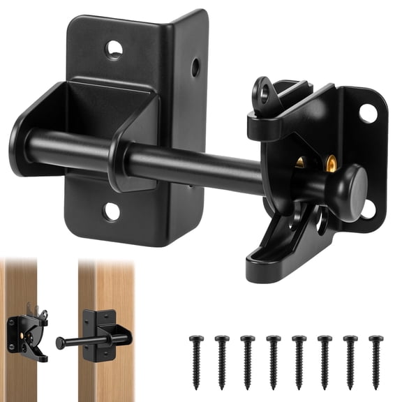 Heavy Duty Self Locking Gate Latch, Galvanized Steel Gravity Fence Lock for Wood & Vinyl Gates, Black, 1-Pack with Mounting Screws