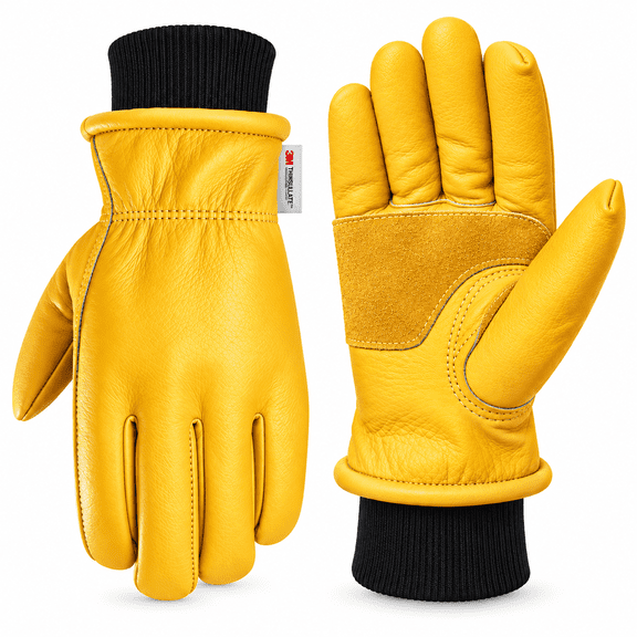 Heavy Duty Weatherproof Winter Gloves - Insulated with 3M Thinsulate, Puncture/Abrasion Resistant Cowhide for Men & Women