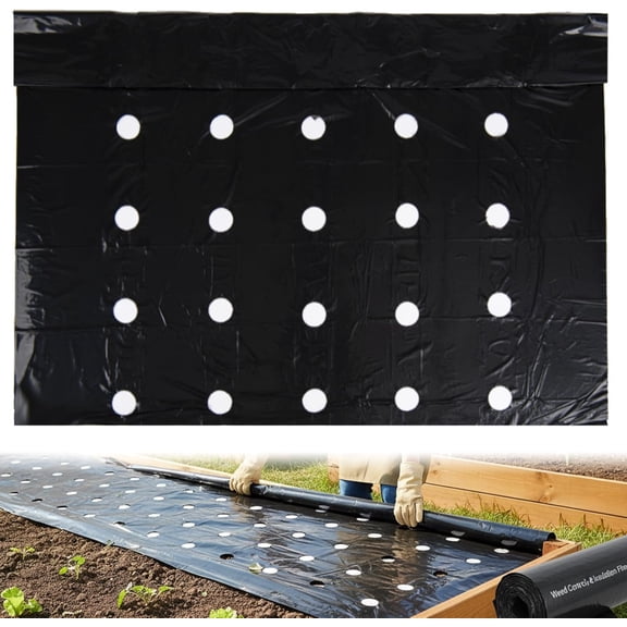 Heavy Duty Weed Barrier Fabric Pre-Punched Planting Holes, Black Plastic Mulch for Vegetable Garden, Lawn & Landscape(RL 33x3 ft 1 PC)