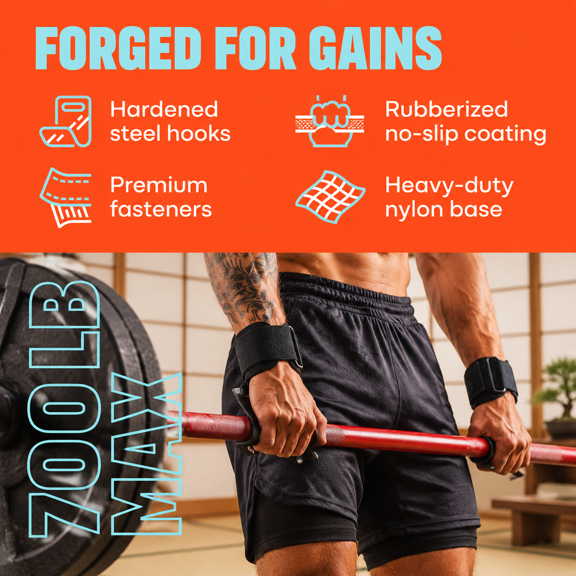 Heavy Duty Weightlifting Straps with Metal Hooks for Pull-ups and Deadlifts