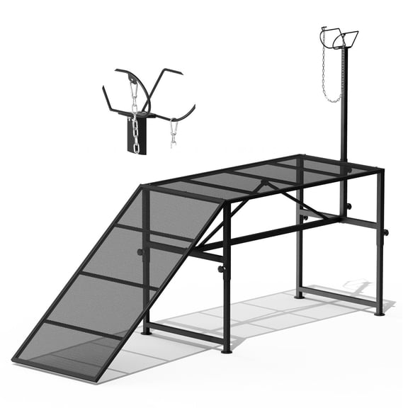 Heavy Duty Welded Goat Stand With Ramp, Grid Surface Sheep Hoof Trimming Stand, Adjustable Livestock Fixing Platform For Small Ruminant Care Pasture Breeding Epidemic Prevention