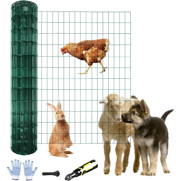 Heavy-Duty Welded Wire Fence Roll, PVC Coated Mesh Poultry Chicken Netting for Chicken Poultry Protection (2 ft x 100) Easy Install Temporary Animal Deterrent Fencing for Flowerbed Vegetable Yard
