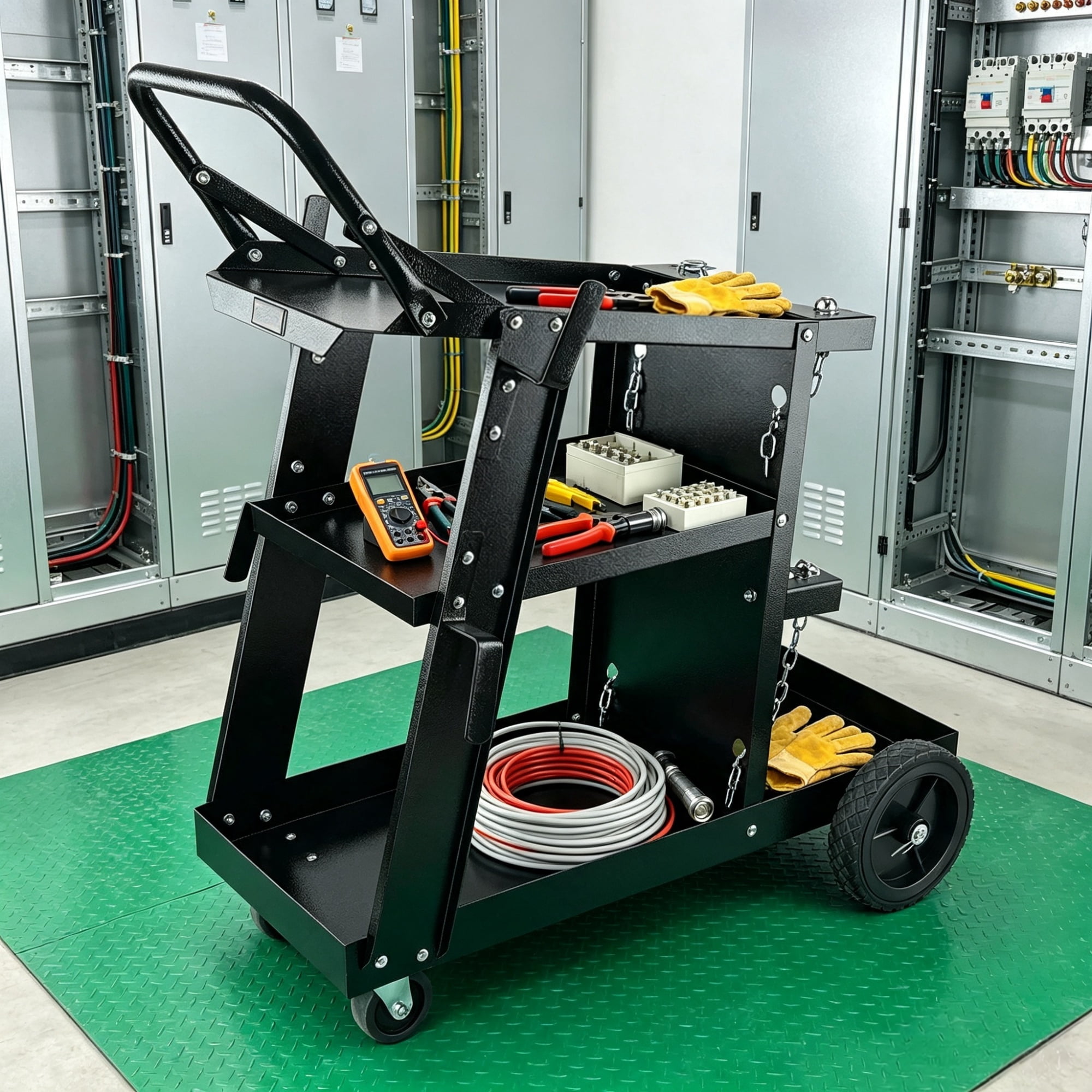 Heavy Duty Welding Cart 3-Tier, 400 Lbs Rolling Welder Cart with 360° Swivel Wheels & Tank Safety Chains for MIG TIG ARC MMA Plasma Cutter