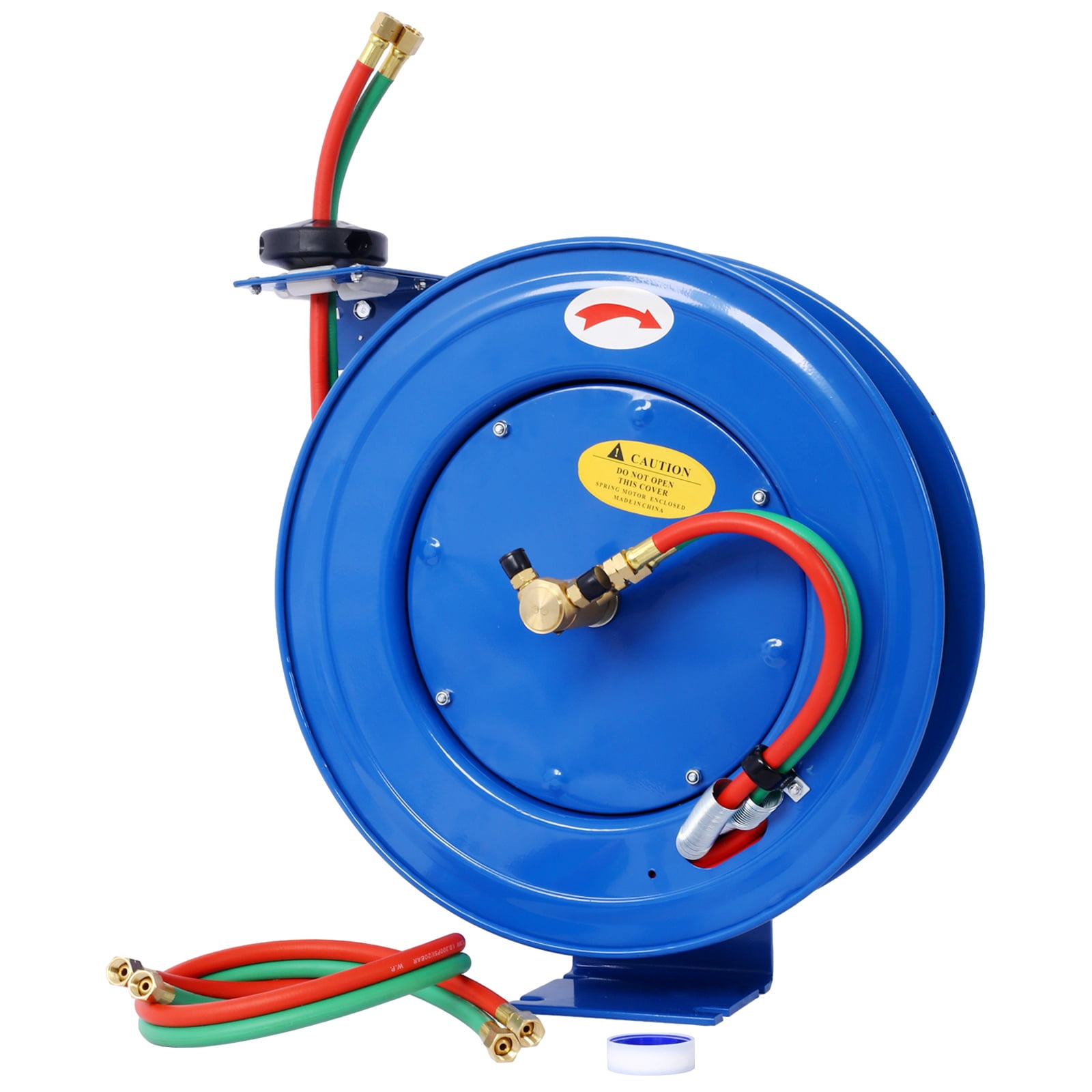 Heavy Duty Welding Hose Reel, 1/4" x 50' Retractable Twin Oxygen/Acetylene Reel with 200PSI Rubber Hoses, Industrial Steel Construction