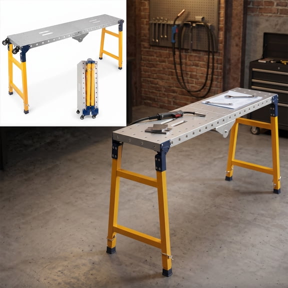 Heavy Duty Welding Table 1100lbs Capacity, Foldable Steel Workbench for Garage DIY & Metal Working, Yellow