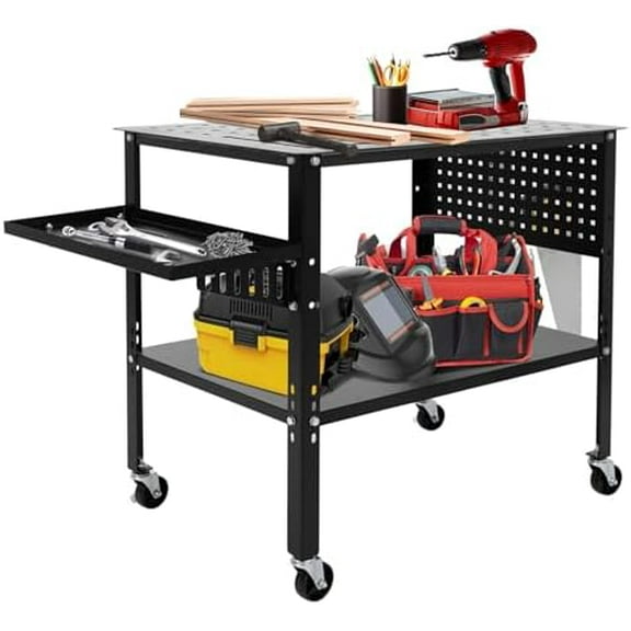 Heavy Duty Welding Table 36" x 24", 1200lbs Load Capacity Carbon Steel Workbench with Locking Casters, Portable Welding Table Top with Wheels for Garage, Shop, Home, Welding Bench & Cart Kit