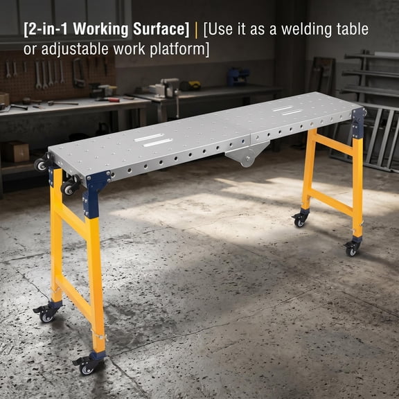 Heavy Duty Welding Table,Work Platform Adjustable Height with 4 Casters,Portable Workbench with 1100 lbs Capacity for Welding and Maintenance