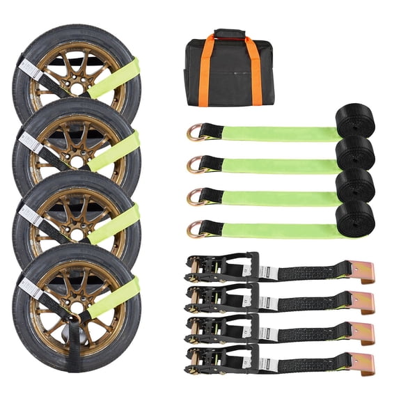 Heavy-Duty Wheel Chock Tie-Down Straps, 10009 lbs Break Strength - Secure ATVs, Motorcycles, SUVs, Trailers with Flat Hook System&3333 lbs Working Load
