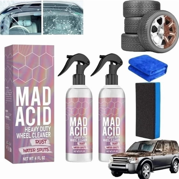 Heavy Duty Wheel Cleaner,Wheel Cleaner, mad acid Water Spot Remover for Glass, Chrome, Paint, Vehicle Emblems, Wheels, Car Detailing (1 Set)