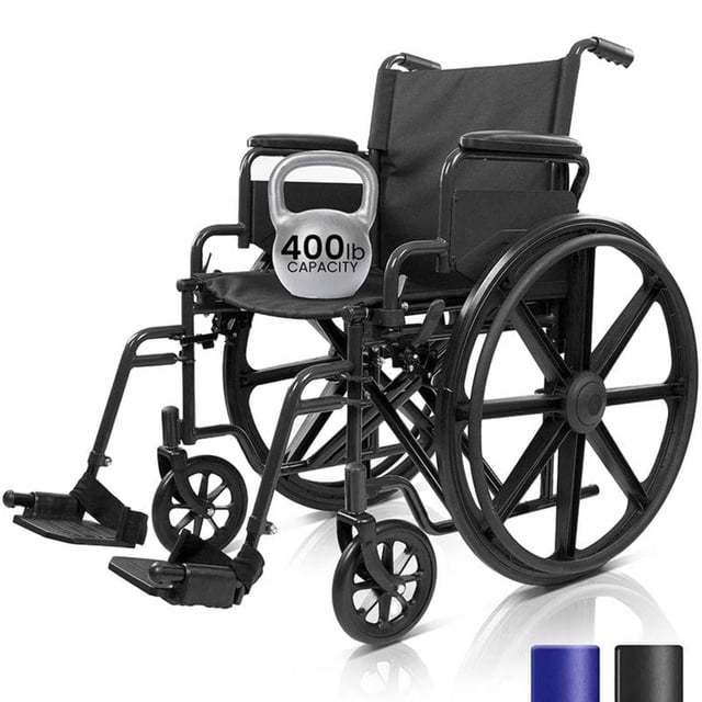 Vive Heavy-Duty Bariatric Wheelchair for Adults (Supports 400 lbs) – Foldable, Manual Transport Chair with 20" Wide Seat – Portable for Travel & Easy Transfers, Black