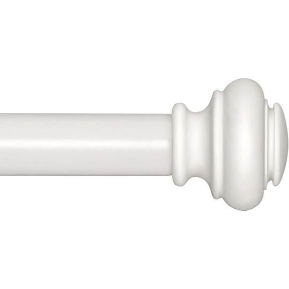 Heavy Duty White Curtain Rods, 1 Inch Diameter, 28 to 48 Inch, Classic Finials, Iron, Wall Mounted, Color-treated, Wear-resistant Coating