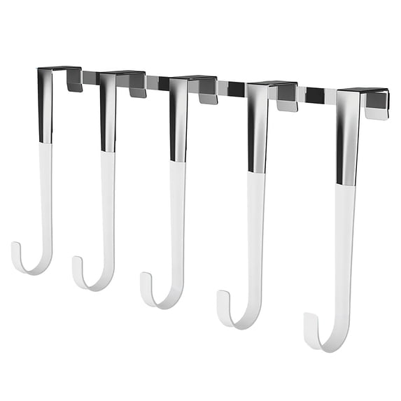 Heavy Duty White Silver Over The Door Hanger Hanging Rack 5 Hooks Organizer