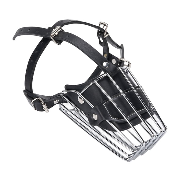 Heavy Duty Wire Basket Dog Muzzle Adjustable Galvanized Metal Safety Mouth Cage for German Shepherd Doberman Medium Large Dogs Prevent Barking Biting Chewing, Silver / Black, 10 in / 25.4 cm