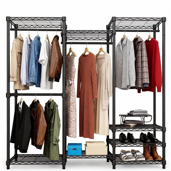 Heavy Duty Wire Garment Rack 900 LBS Capacity Adjustable Multi Tier Clothing Rack with Hanging Rods Storage Shelves Freestanding Portable Closet Organizer