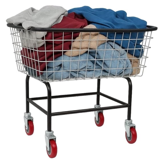 Heavy Duty Wire Laundry Cart, 2.2 Bushel Rolling Basket with Wheels, Metal Laundry Cart for Efficient Clothes Storage and Transport