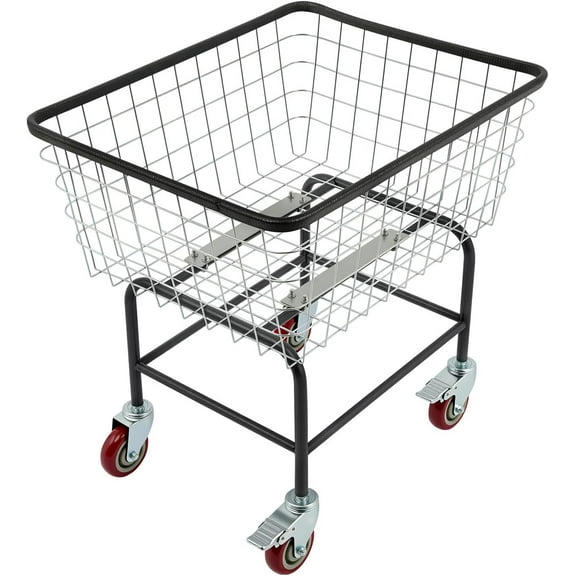 Heavy Duty Wire Laundry Cart with Wheels, 110LBS Capacity Rolling Hamper with 4" Casters (2 Locking), Steel Frame with Chrome Finish, Commercial Laundry Basket for Home, Hotel, Dorm