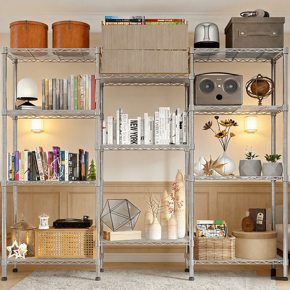 Heavy Duty Wire Shelving Unit 62.9 Inches Wide Adjustable Storage Rack NSF Certified Commercial Grade Metal Shelf for Garage Pantry Kitchen Warehouse Restaurant Laundry Room Organization 5-Tier