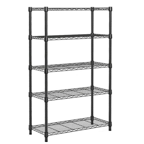 HeavyDuty Wire Shelving Unit, Adjustable Steel Storage Rack, Black Metal Utility Shelf for Kitchen Pantry Office Laundry Room Bathroom Warehouse Organization
