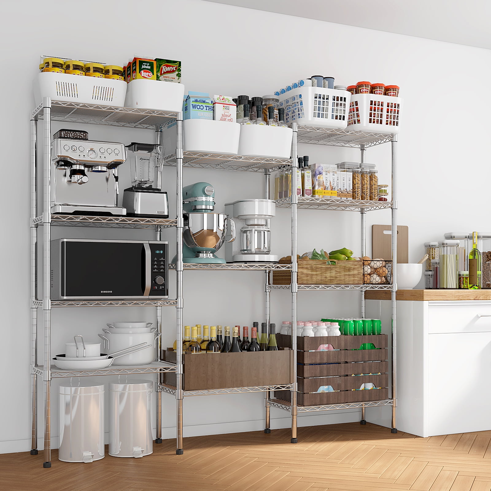 Heavy Duty Wire Shelving Unit NSF Certified Carbon Steel Adjustable Storage Rack for Kitchen Garage Living Room Supermarket Warehouse Commercial Use