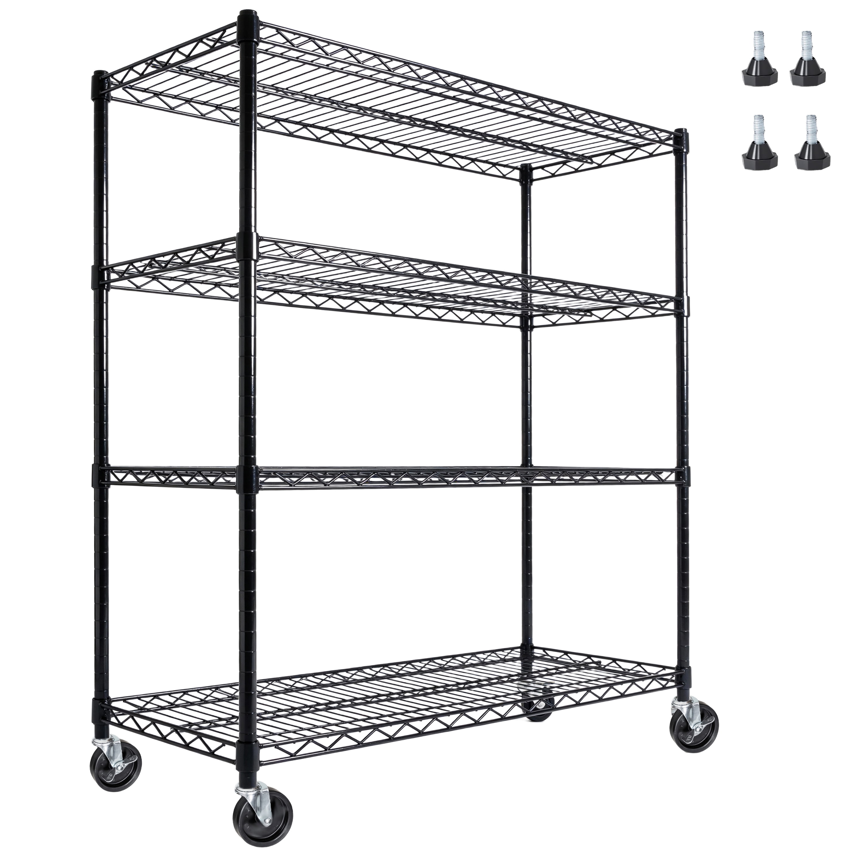 Heavy Duty Wire Storage Shelves with Wheels, 4 Tier Adjustable, 2400 lbs Capacity, Garage Shelving Unit, Rolling Industrial Storage, Black 55.5" W x 24" D x 80" H