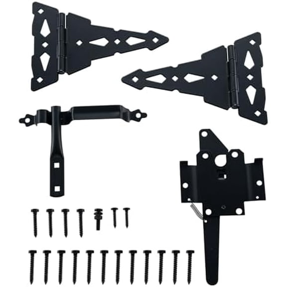 Heavy Duty Wood Gate Kit,8 Inch Decorative T Hinge and Spring Loaded Latch Gate Kit with Screws for Wooden Fence Shed Storage Gate Barns,Black Finish$$Tools & Hardware Other