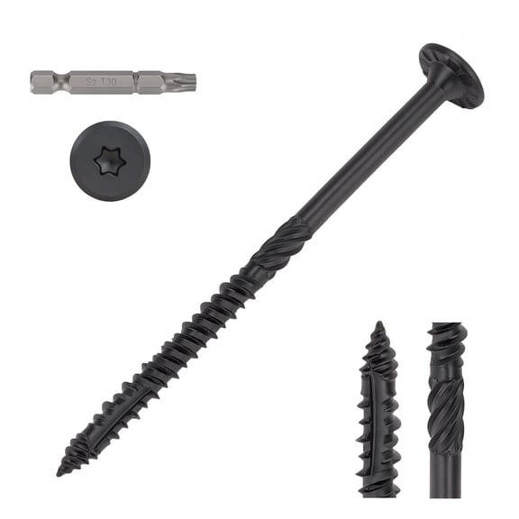 GREOK #14x4-1/2 Inch Structural Wood Screws 50pcs Construction Lag Screws Heavy-Duty Flat Head Black Wood Screws for Timber, Landscaping & Framing, Rust Resistant Black Coated with T30 Star Bit