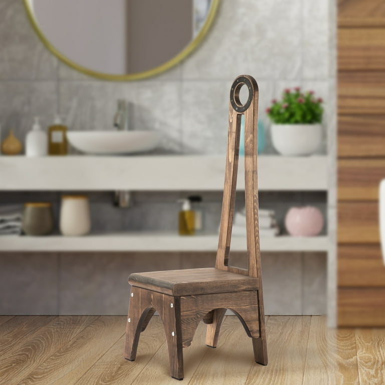 Heavy Duty Wood Step Stool with Handle 32.75 Tall DIY Assembly for Kitchen Bathroom Laundry Room Walnut