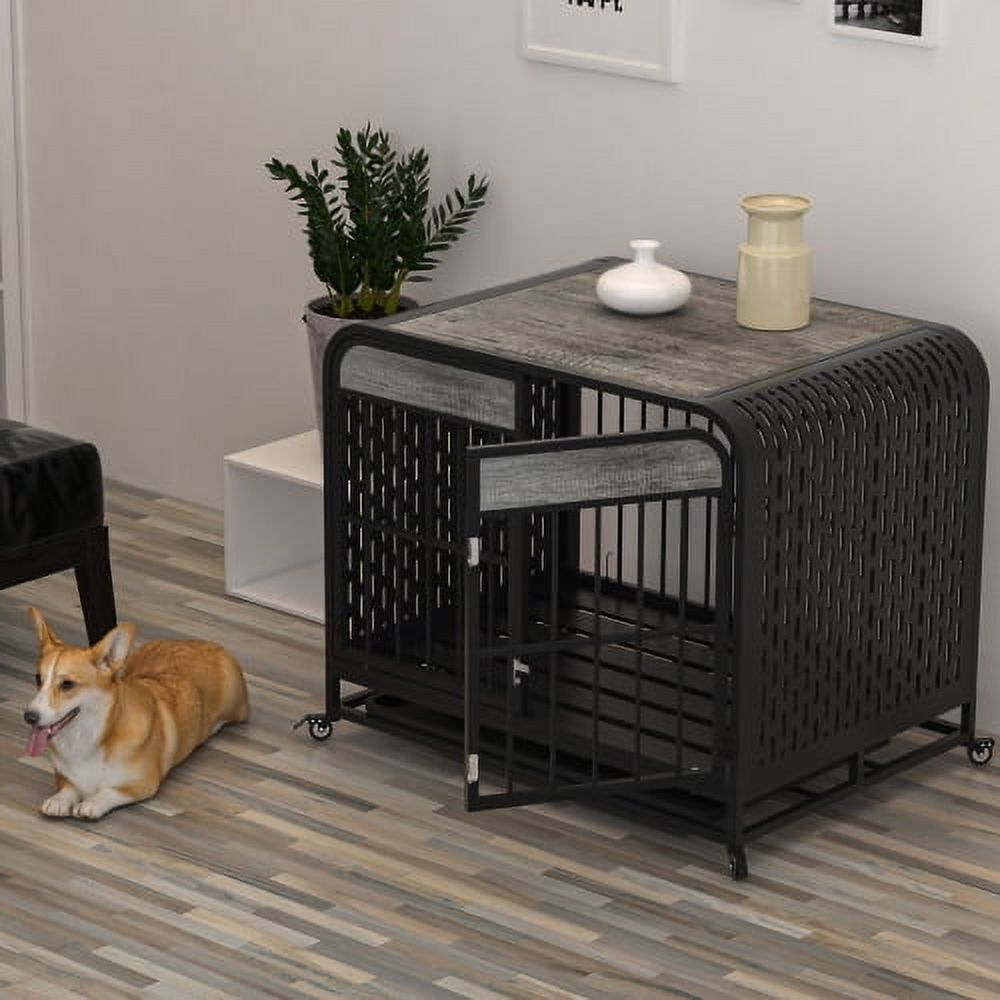 Heavy Duty Wooden Dog Crate Furniture, Pet Cage Kennel with 2 Doors ...
