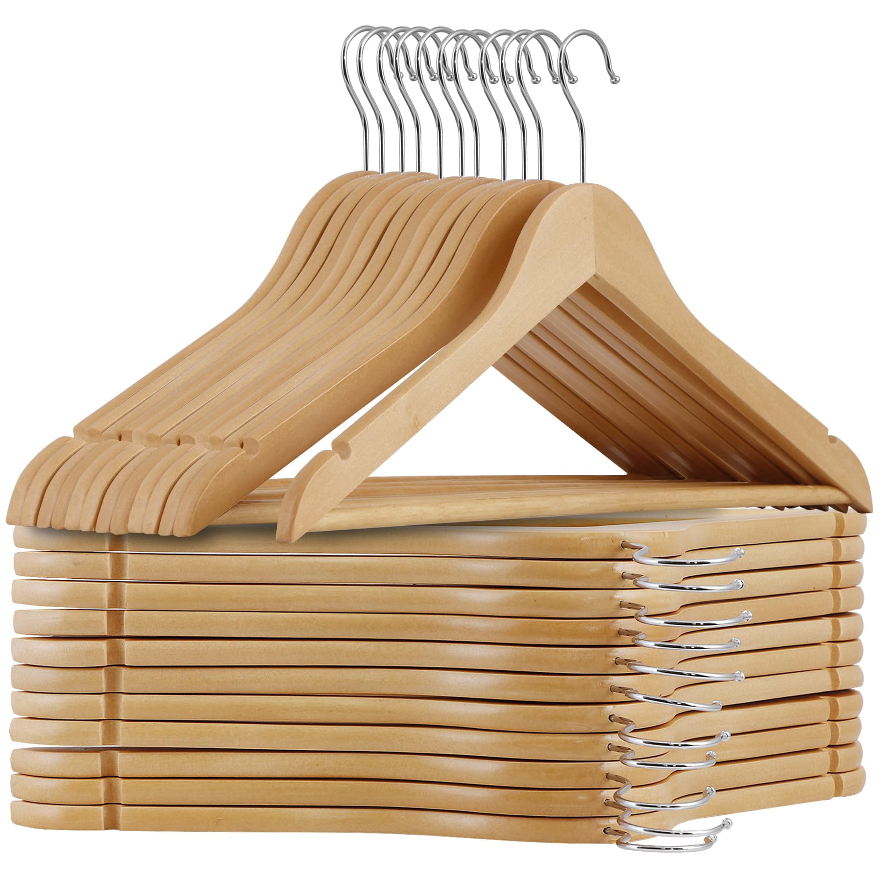 Heavy Duty Wooden Hangers 50 Pack, 360° Swivel Hook Coat Hangers for Jackets Suits Dresses Shirts, Space Efficient Design, Natural Wood Tone - Walmart.com