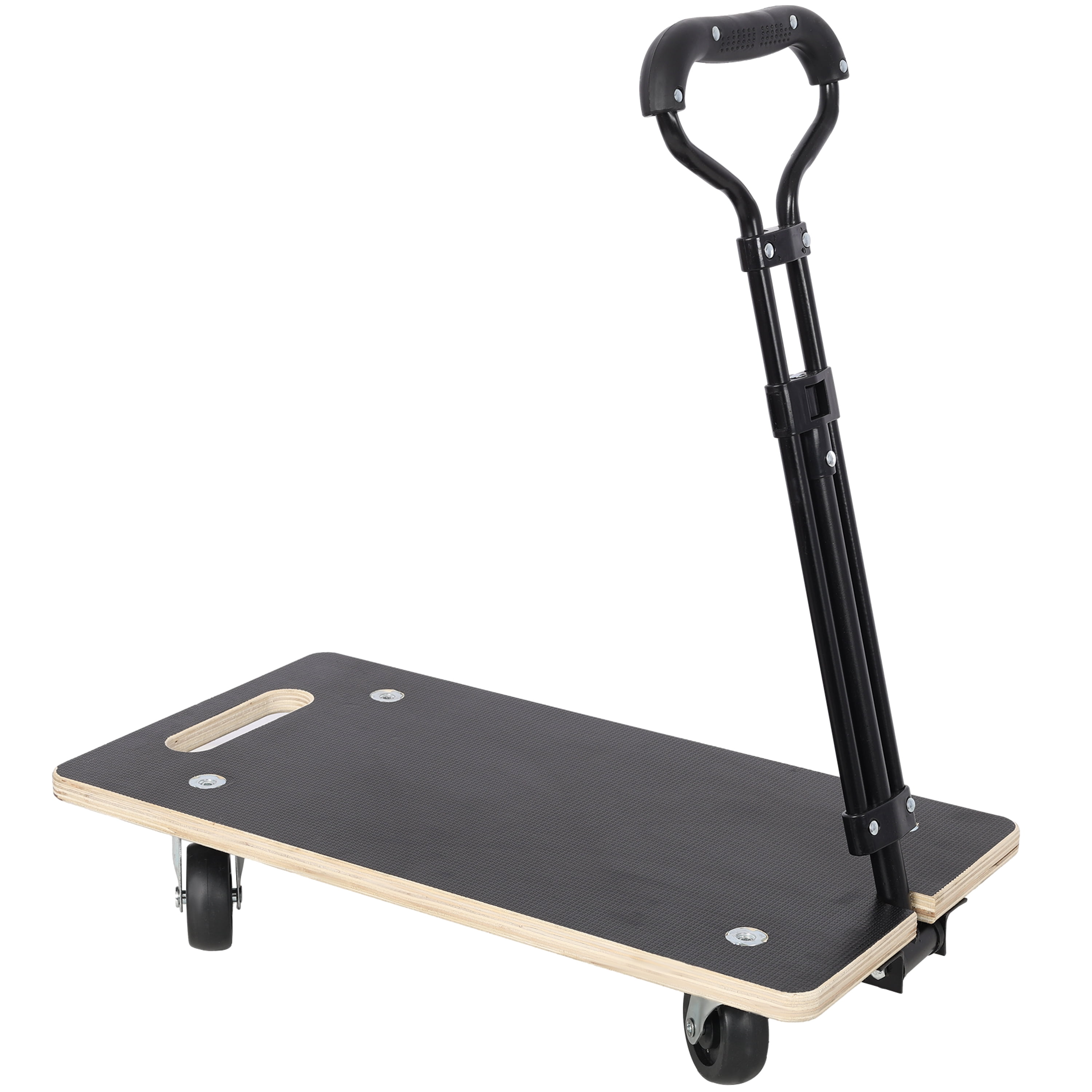 Heavy Duty Wooden Moving Dolly with Telescopic Handle, 440 LBS Capacity Furniture Transport Cart, Non-Slip Platform & 3 Inch Swivel PP Casters for Appliance Plant Moving