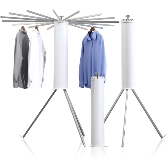 Heavy-Duty Wooden Tripod Clothes Drying Rack, 16 Rods, Large Capacity, 360 °   Airflow Umbrella Dryer, Foldable Space-Saving Floor Stand for Indoor Outdoor Use