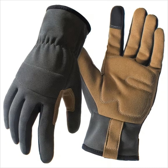 Heavy Duty Work Gloves - 2 Pack, Breathable Touch Screen Compatible, Lightweight Polyester Cuffs for Construction, Gardening, Auto Repair, and Spray Painting