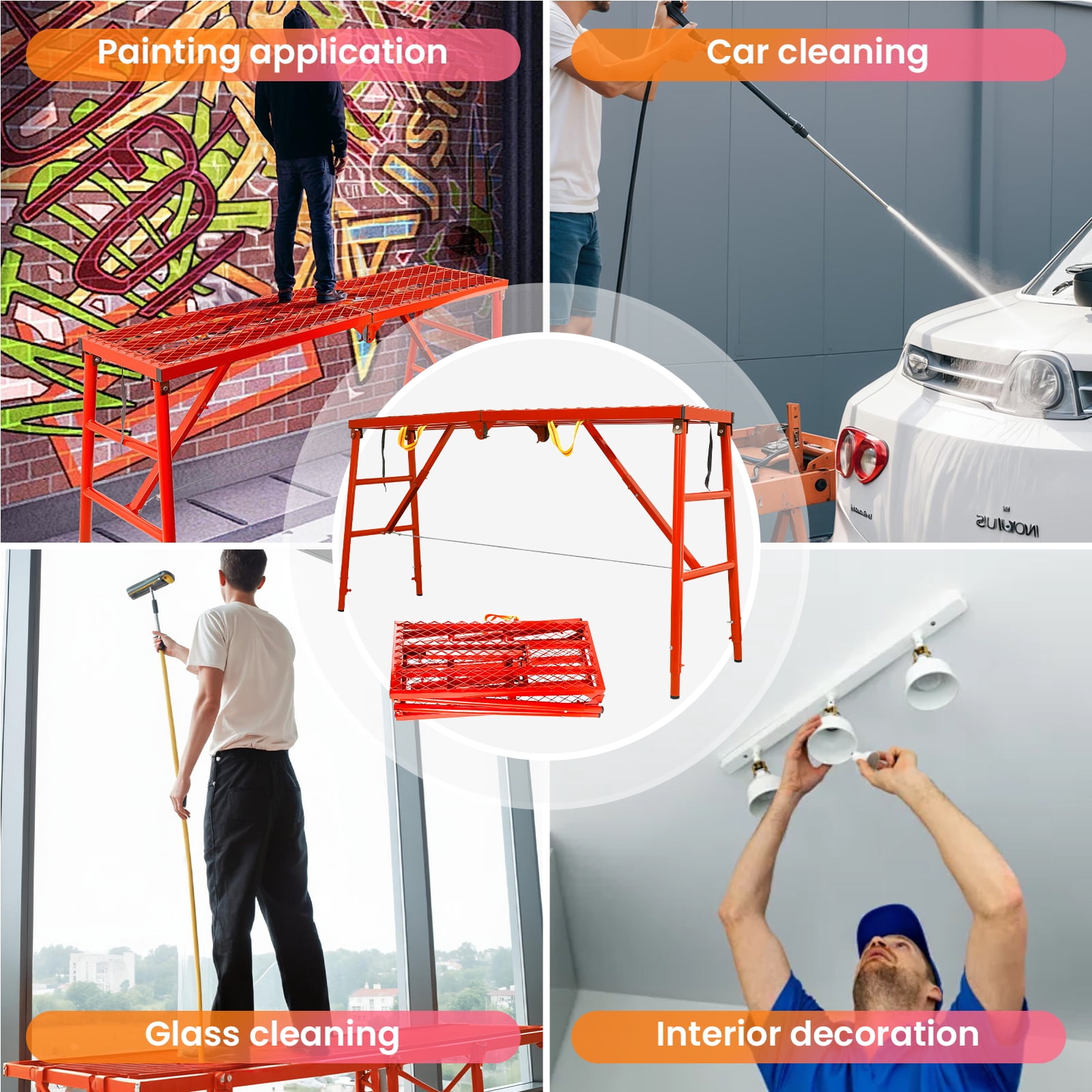 Heavy Duty Work Platform Adjustable 70"x15"x53" Folding Scaffolding ...