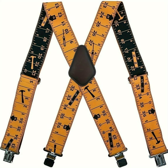 Heavy Duty Work Suspender Tape Measure Suspenders for Men 2” Wide X-Back Work Suspenders Elastic Adjustable Novelty Tape Measure Suspenders